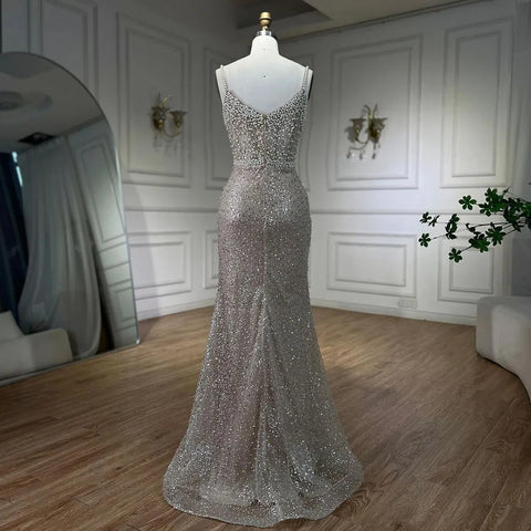 Vestido de noche sirena color piel: elegante y lujoso, con cuentas de perlas. Perfecto para la fiesta de bodas de 2025. LA72321