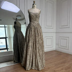 Luxury Sage Green Beaded A-Line Spaghetti Strap Evening Dress LA72805