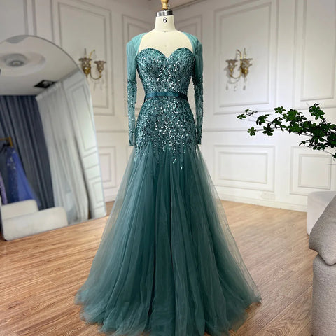 Robe de soirée sexy style arabe fuchsia, col en V, manches longues, perles, luxueuse, encolure en cœur, sans retour, LA71810 