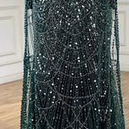 Vestido de noche de sirena color turquesa de Arabia Saudita, con mangas tipo capa con perlas y cuentas, ideal para ocasiones formales (LA72590A) 