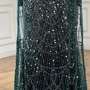 Vestido de noche de sirena color turquesa de Arabia Saudita, con mangas tipo capa con perlas y cuentas, ideal para ocasiones formales (LA72590A) 