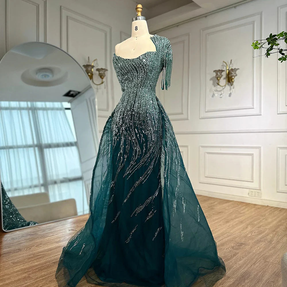 Luxury Green Evening Dress with Overskirt LA72979