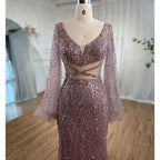 Sexy Mint Mermaid Elegant V-Neck Beaded Luxury Arabic Shiny Evening Dresses Gowns For Women Party 2025 LA71784