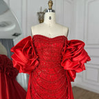 Red Long Cape Pearls Beaded Mermaid Evening Dresses Gowns For Formal Occasion 2025 LA72585A