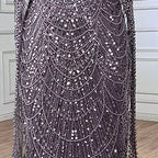 Vestido de noche de sirena color turquesa de Arabia Saudita, con mangas tipo capa con perlas y cuentas, ideal para ocasiones formales (LA72590A) 
