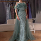Vestidos de noche elegantes de sirena color caramelo con cuentas, estilo árabe saudí, con sobrefalda para ocasiones formales LA71634A
