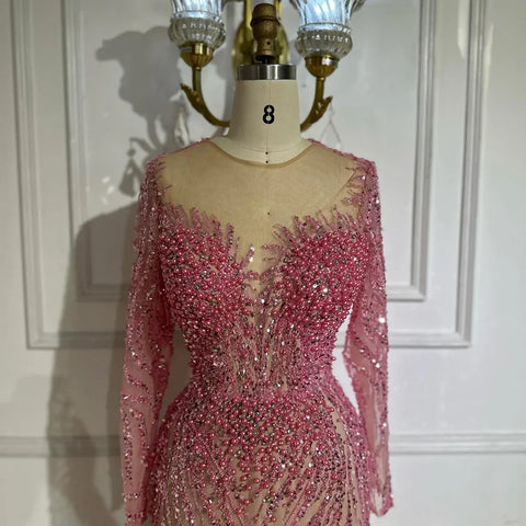 Blue Elegant Mermaid Dubai Arabia Luxury Beaded Pearls Evening Dresses Gowns 2025 For Women Wedding Party LA72264