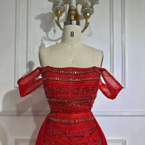 Vestido de noche de sirena rosa árabe con cuentas y sobrefalda de satén desmontable para ocasiones formales LA72781 