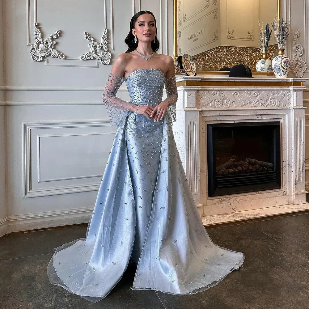 Vestido de noche árabe gris plata para mujer, ideal para bodas, fiestas y graduaciones (LA72705)