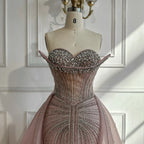 Vestidos de noche de sirena color nude con cuentas y sobrefalda para ocasiones formales LA72811 (2025) 