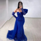 Arabic Royal Blue Mermaid Beaded Luxury Dubai Evening Dresses Gowns 2025 Elegant For Women Wedding Party LA72222