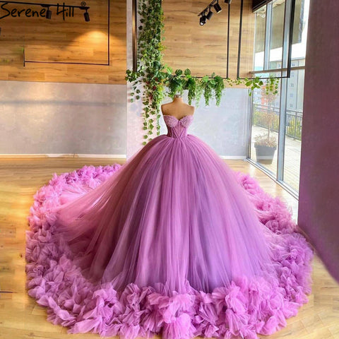 Fuchsia Puffy Bloemen Strapless Luxe Trouwjurk 2025 Sleeveess Sexy Tulle Bridal Jurk HA2486