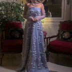 Elegant Peach 3D Flowers Evening Dress with Gloves Arabic Women Wedding Party LA72912