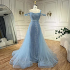 Gold Mermaid Elegant One Shoulder Overskirt Beaded Luxury Evening Dresses Gowns 2025 For Women Wedding Party LA72453