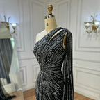 Vestido de noche de sirena con abertura alta y un solo hombro, con cuentas, estilo saudí, color negro, para ocasiones formales LA72829 