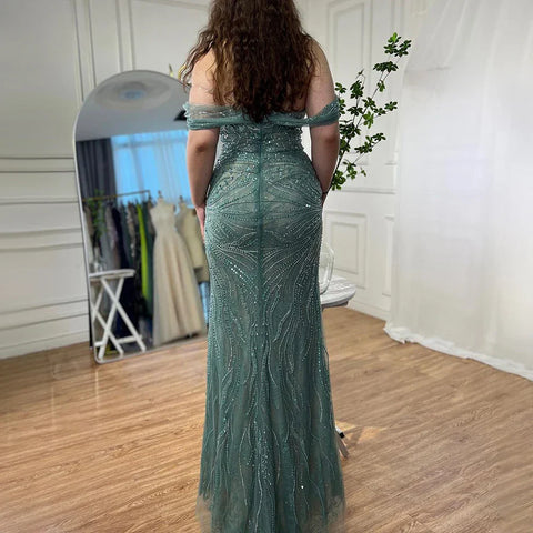 Green Luxury Mermaid Evening Dresses Gowns 2025 Cap Sleeves Beaded Elegant For Women Party LA71438