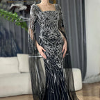 Vestidos de noche de sirena estilo saudí con mangas capa y cuentas, estilo árabe, para ocasiones formales (LA72261B) 