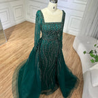 Vestidos de noche de sirena con sobrefalda, color verde árabe, bordados con cuentas, vestidos de lujo para ocasiones formales 2025 LA72710 
