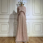 Hijab Muslim Nude A Line Long Cape Hijab Luxury Dubai Evening Dresses Gowns 2025 For Women Wedding Party LA72032B