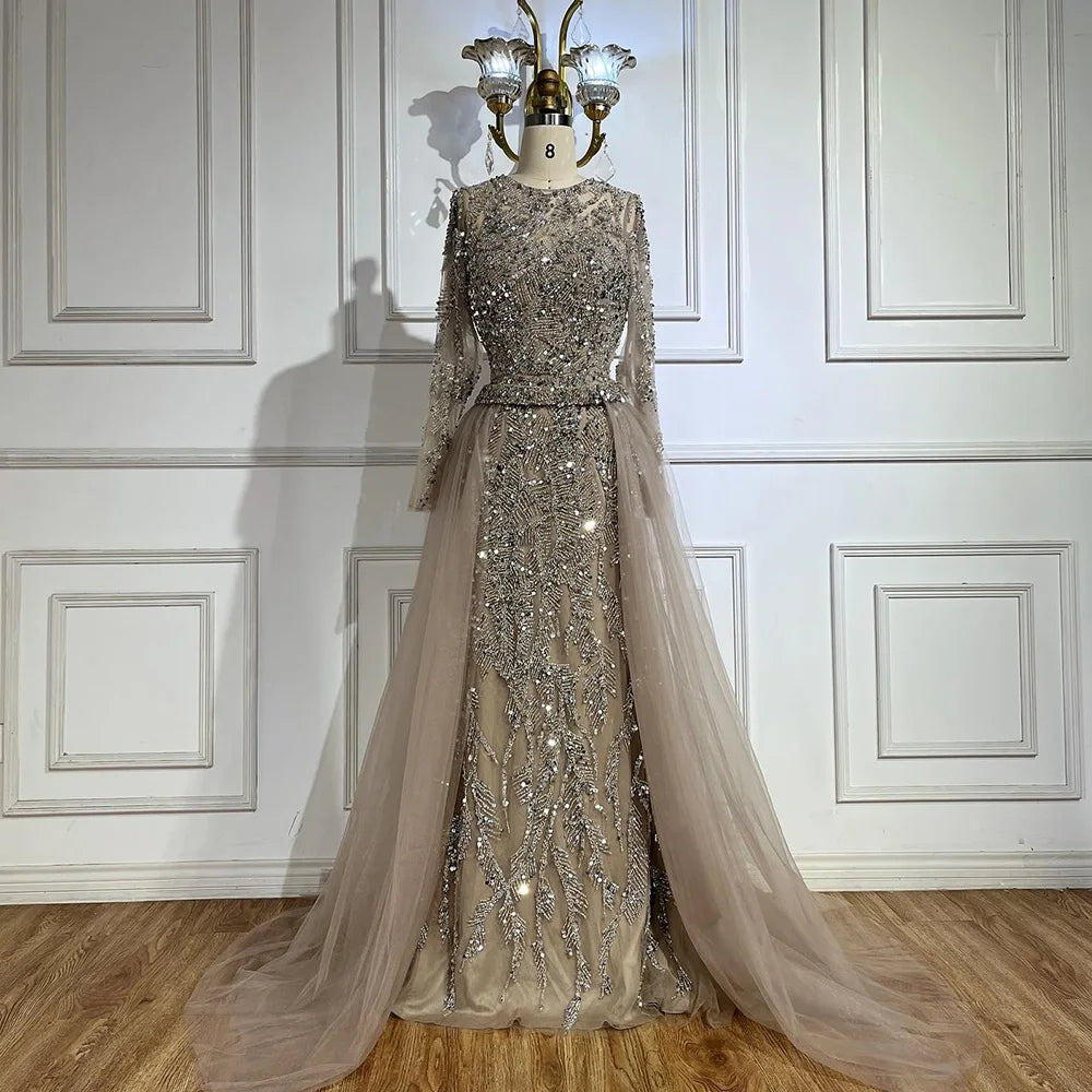 Luxury Dubai Turquoise Mermaid Evening Dress with Tulle LA72601