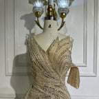 Vestido de noche largo, elegante, de sirena, rosa árabe, con un solo hombro y cuentas, ideal para ocasiones formales (LA72662A) 