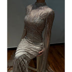 Arabic Caramel Mermaid Sexy Cape Sleeves Lace Beaded Long Evening Dresses Gowns 2025 For Women Wedding Party LA71885