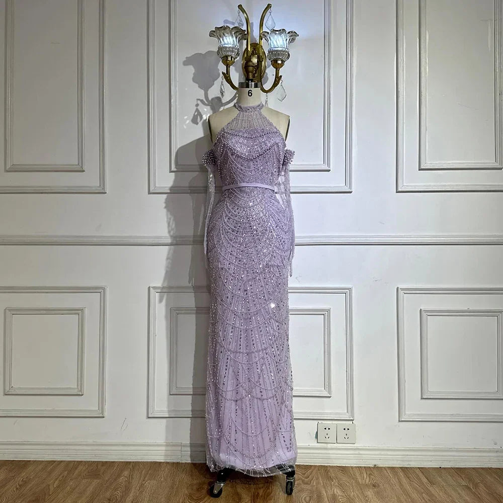 Dubai Arabia Luxury Evening Dresses Gowns 2025 for Women Nude Mermaid With Gloves for Wedding Parties LA72032A