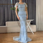 Vestido de noche de sirena de lujo blanco árabe de Dubái con mangas casquillo LA72714