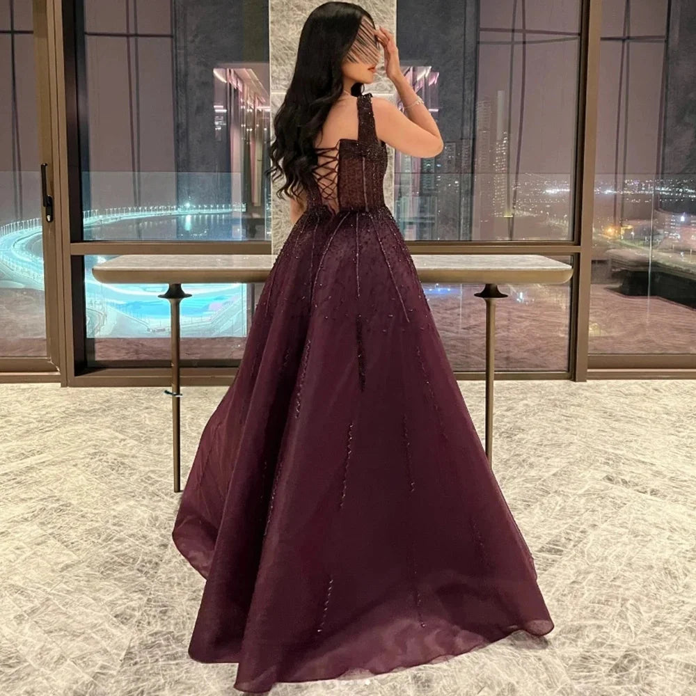 Purple Luxury Square Evening Dress Gown Party LA72857