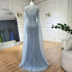 Vestido de noche de lujo con cuentas, estilo sirena, elegante, con mangas capa, color caramelo, para ocasiones formales (LA72775) 