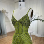 On Sale no return no refund Yellow Green Feathers Mermaid Sundress Evening Gowns Beaded Ankle Length Party Drsses 2025 For Women LA72055