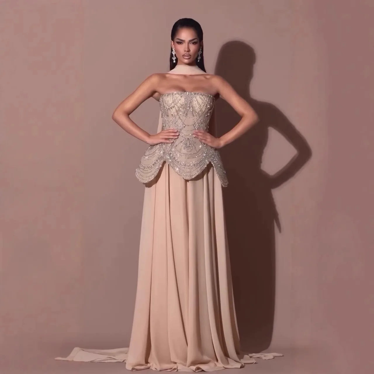 Luxury Designer Nude Beaded Evening Dresses Gowns LA72915