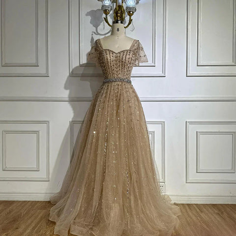 Blue A Line Beaded Backless Evening Dress Gown LA72834