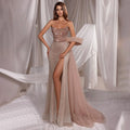 Vestido largo de noche sirena sin tirantes color caramelo árabe 2025 - Elegante vestido con cuentas para fiesta de mujer LA72580 