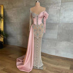 Robe de soirée sirène en satin rose arabe, élégante, avec jupe perlée, pour femme, tenue de mariage, modèle LA71946, 2025 