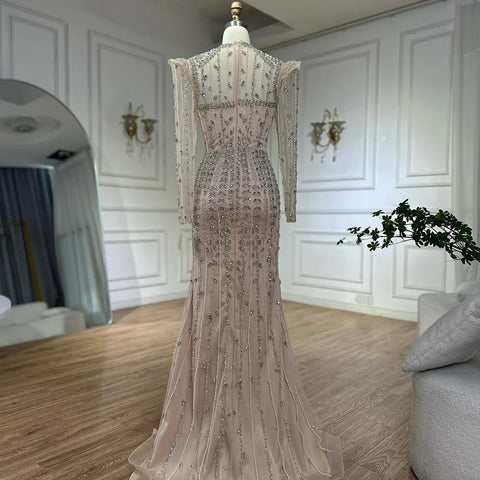 Robe de soirée arabe beige à manches longues LA72826