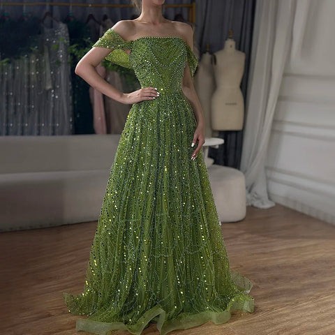 2025 Saudi Arabic Nude Pearls Beaded Design A-Line Evening Dresses Gowns for Formal Occasion LA72738