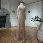 Luxury Beaded Evening Dresses Gowns with Off-Shoulder Long Sleeves and Sparkling Sequins LA72824A