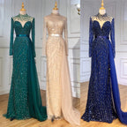 Muslim Ivory With Skirt Mermaid Elegant O Neck Luxury Beaded  Evening Dresses Gowns 2025 For Women Party LA71767