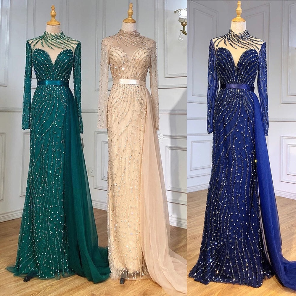 Muslim Ivory With Skirt Mermaid Elegant O Neck Luxury Beaded  Evening Dresses Gowns 2025 For Women Party LA71767