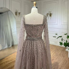 Muslim Caramel Beaded A-Line Luxury Evening Dress Gown with Cape Sleeves LA71803A