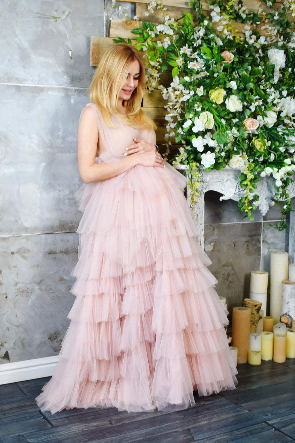 Vestido de maternidad azul claro para baby shower