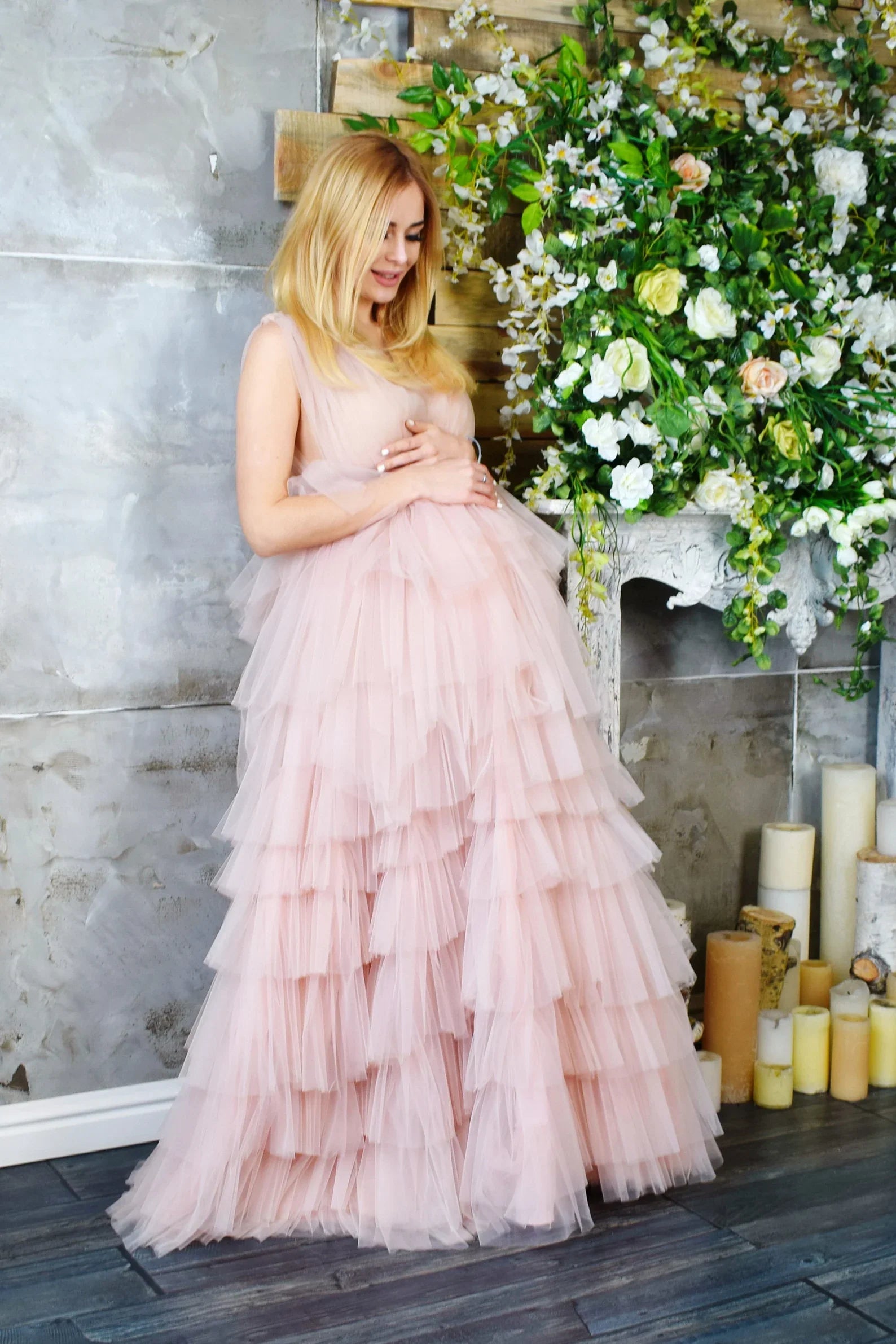 Vestido de maternidad azul claro para baby shower