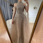 Vestido largo de noche corte A con mangas capa, bordado de plumas y cuentas, estilo árabe turquesa, para mujer, ideal para bodas y fiestas (LA72644)
