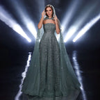 Vestido de noche turquesa saudí 2025 con vestido de cuentas y elegante capa con capucha para ocasiones formales LA72659A 