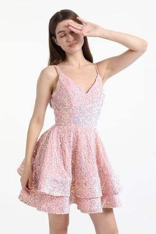 Vestidos de lentejuelas para adolescentes para el baile de bienvenida. Vestidos cortos brillantes para graduación SYH87 