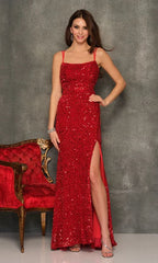 Vestido rojo de lentejuelas con abertura para ocasiones especiales SYP52