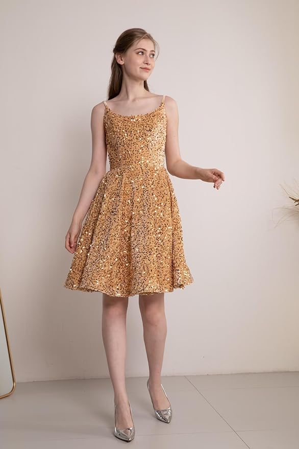 Vestidos cortos de lentejuelas para adolescentes, vestidos de graduación brillantes SYH81 