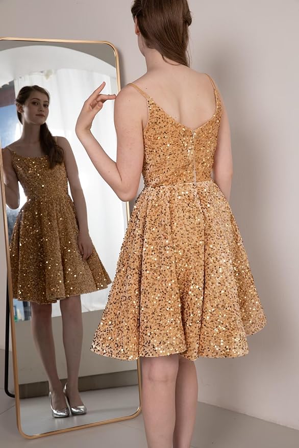 Vestidos cortos de lentejuelas para adolescentes, vestidos de graduación brillantes SYH81 