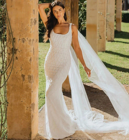 Vestidos de novia de sirena con lentejuelas 2023 Vestidos de novia modernos sin mangas con cuello cuadrado para mujer, vestidos de novia de satén y tul Vesidos De Novia Robe De